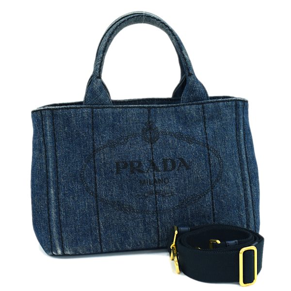 5000105884102859 1 Prada Canapa 2way Tote Bag Denim Leather Blue