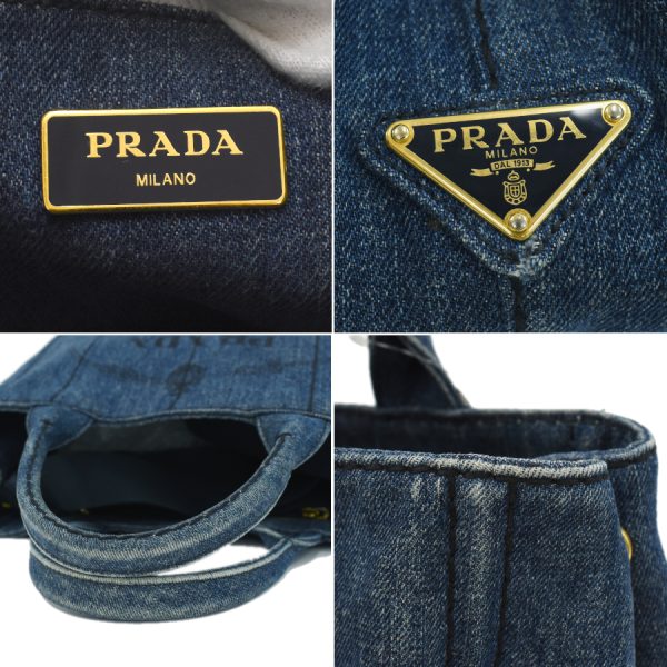 5000105884102859 9 Prada Canapa 2way Tote Bag Denim Leather Blue