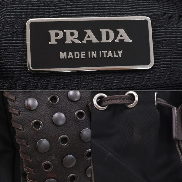 5000105884102877 9 Prada Shoulder Bag BT0590 Triangle Plate Logo Studs Nylon Black