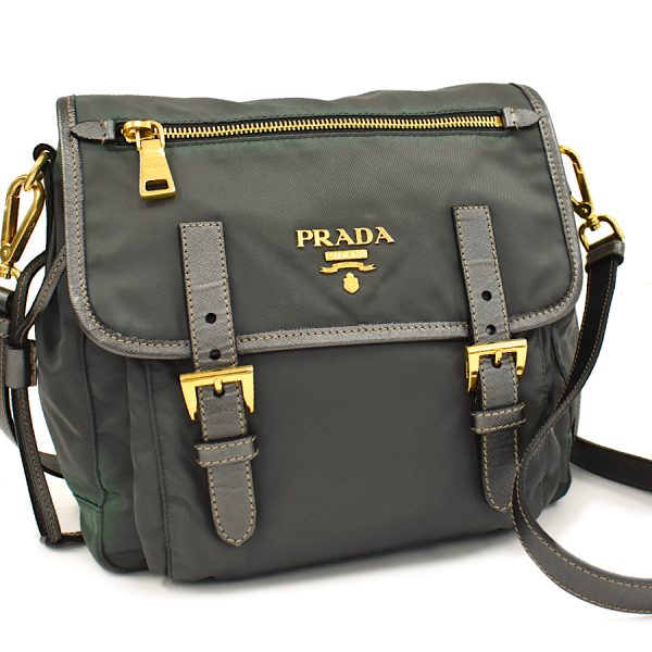 5000105884102896 1 Prada Crossbody Shoulder Bag Nylon Leather Gray