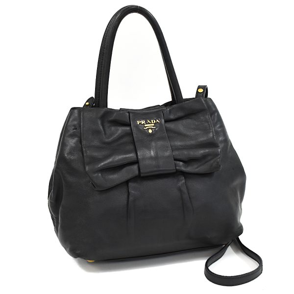 5000105884102980 1 Prada 2way Handbag Ribbon Nappa Leather Black