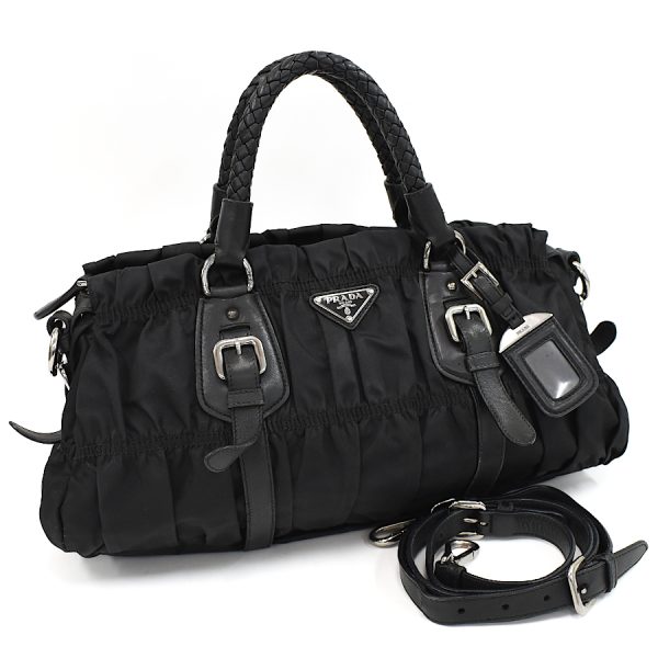 5000105884102981 1 Prada Tessuto 2way Bag Nylon Leather Black