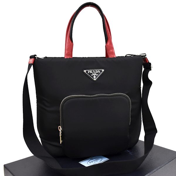 5000105884103115 1 Prada 2way Tote Bag Nylon Leather Black