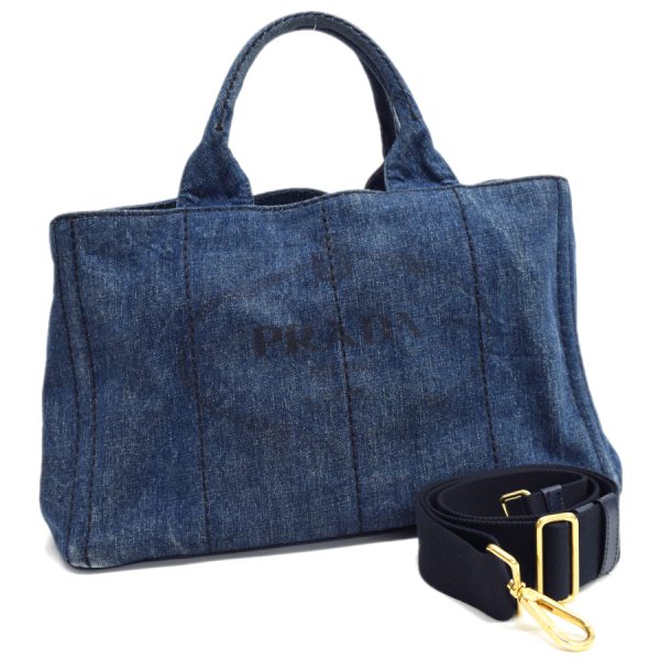 5000105884103184 1 Prada Canapa 2way Tote Bag Denim Canvas Blue