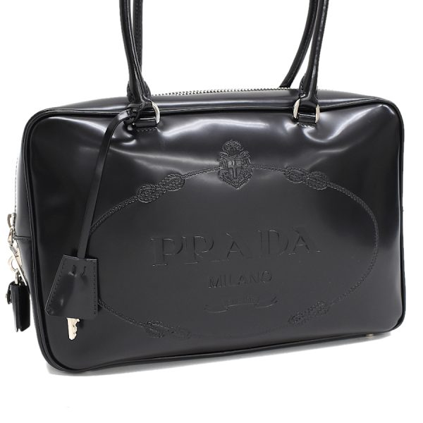 5000105884103239 1 Prada Handbag Enamel Leather Black