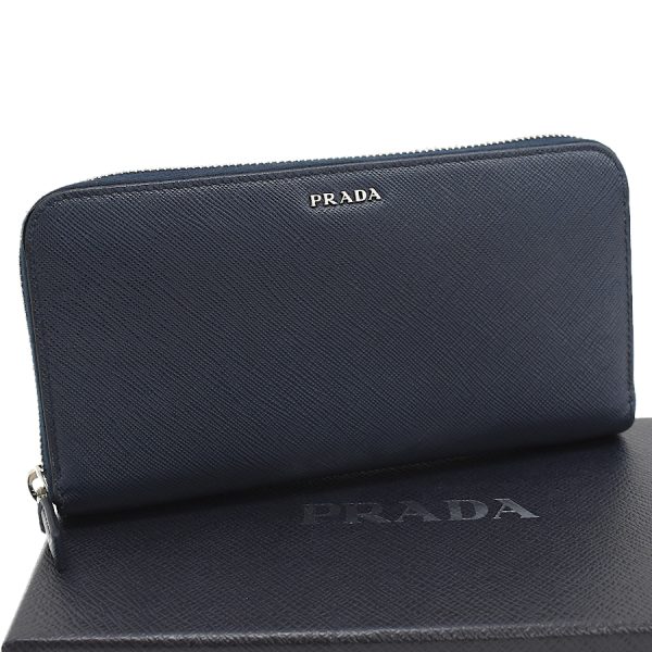 5000105884103342 1 Prada Round Zip Long Wallet Saffiano Leather Navy