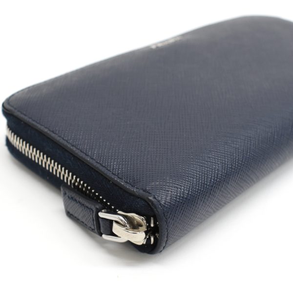 5000105884103342 6 Prada Round Zip Long Wallet Saffiano Leather Navy