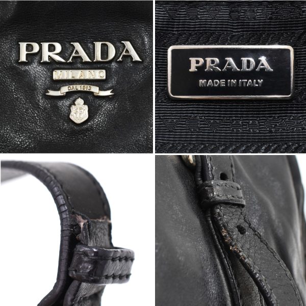 5000105884103348 9 Prada Handbag 2way Shoulder Bag BN1606 Leather Black Metal Lettering Logo