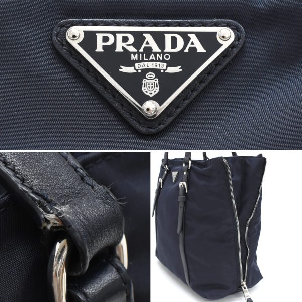 5000105884103368 9 Prada tote bag shoulder triangle plate logo nylon leather navy