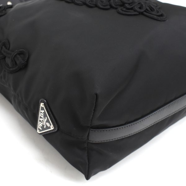 5000105884103447 6 Prada embroidered 2way tote bag nylon black triangle logo plate