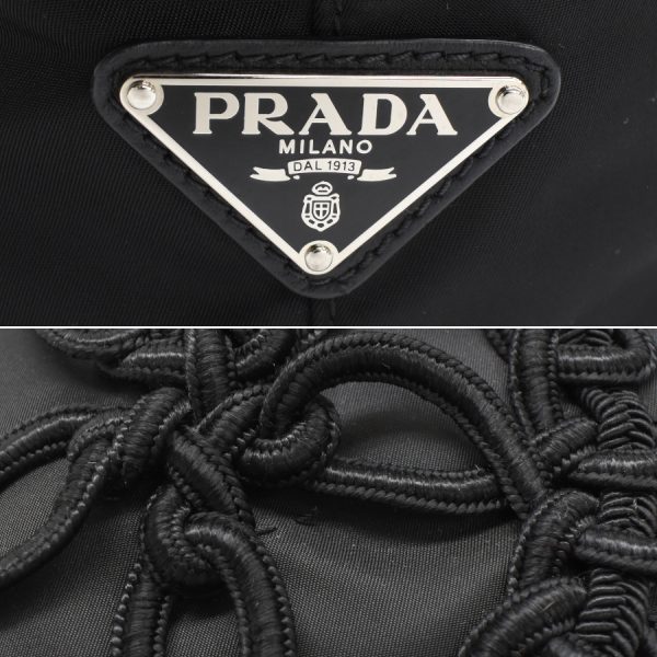 5000105884103447 9 Prada embroidered 2way tote bag nylon black triangle logo plate