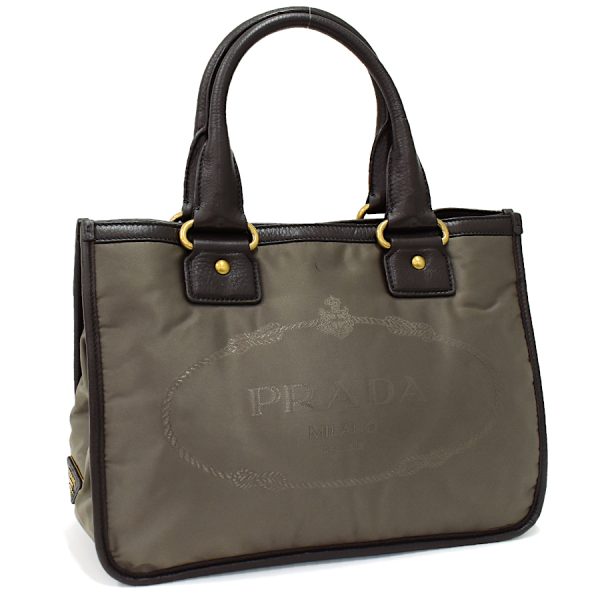 5000105884103454 1 Prada Tote Bag Handbag Nylon Leather Brown