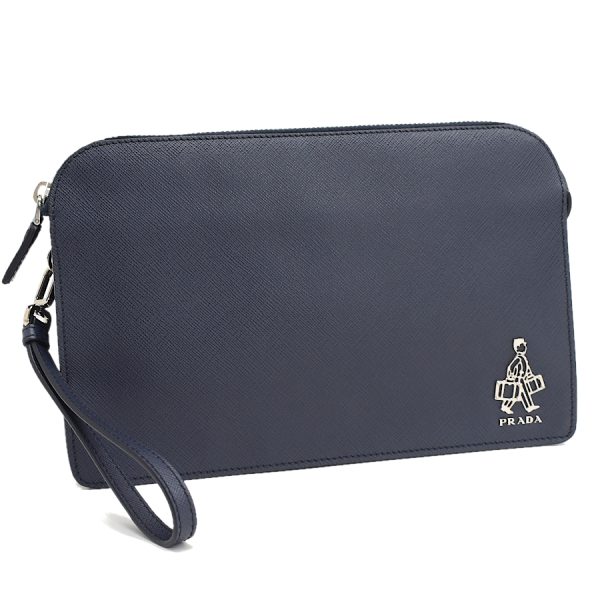 5000105884103535 1 Prada Clutch Bag Saffiano Leather Navy