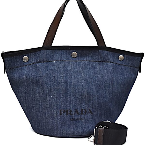 5000105884500403 1 Prada 2WAY Bag Tote Bag with Pouch Denim Blue