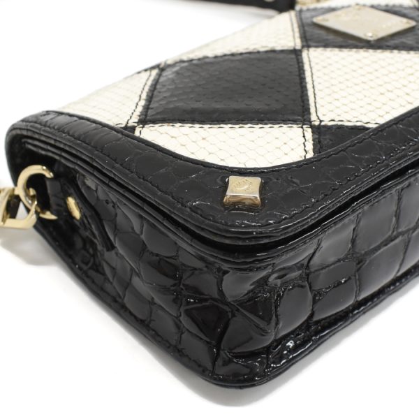 5002235884109090 6 MCM 3way chain Shoulder bag crocodile embossed enamel black