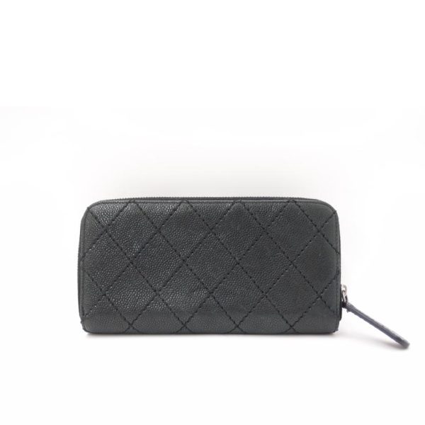 50123 2 Chanel Long Wallet Round Zipper Bifold Caviar Skin Matelassé Black