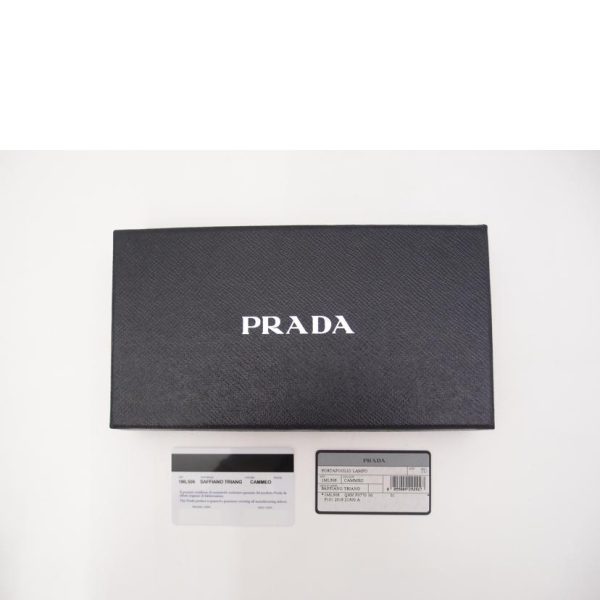 50254 6 PRADA Prada Saffiano Leather Round Zipper Long Wallet Bag Beige