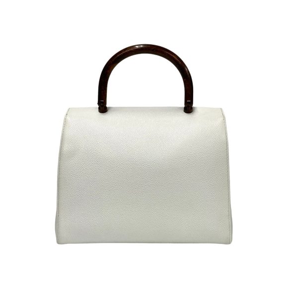 502a2319467 5 Chanel Vintage Coco Mark Caviar Skin Wood Handle Handbag White