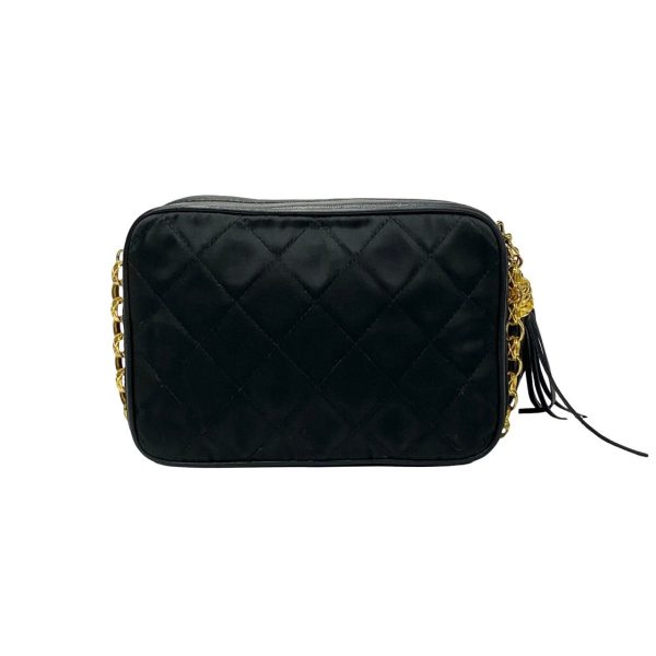 502a243642305 5 Chanel Matelasse Coco Mark Tassel Lambskin Satin Shoulder Bag Black