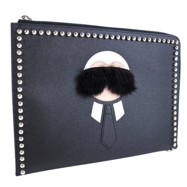 51140307 10 FENDI Carlito Flat Clutch Bag Studs Leather Zipper