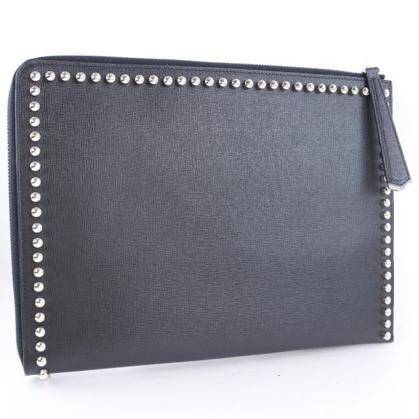 51140307 4 FENDI Carlito Flat Clutch Bag Studs Leather Zipper