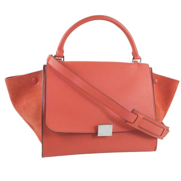 51140374 1 Celine Trapeze Handbag Bag Calf x Suede Red Zipper