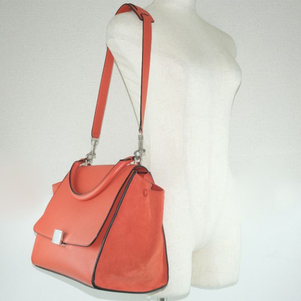 51140374 10 Celine Trapeze Handbag Bag Calf x Suede Red Zipper