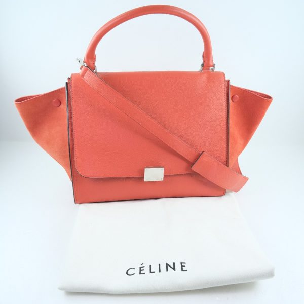 51140374 11 Celine Trapeze Handbag Bag Calf x Suede Red Zipper