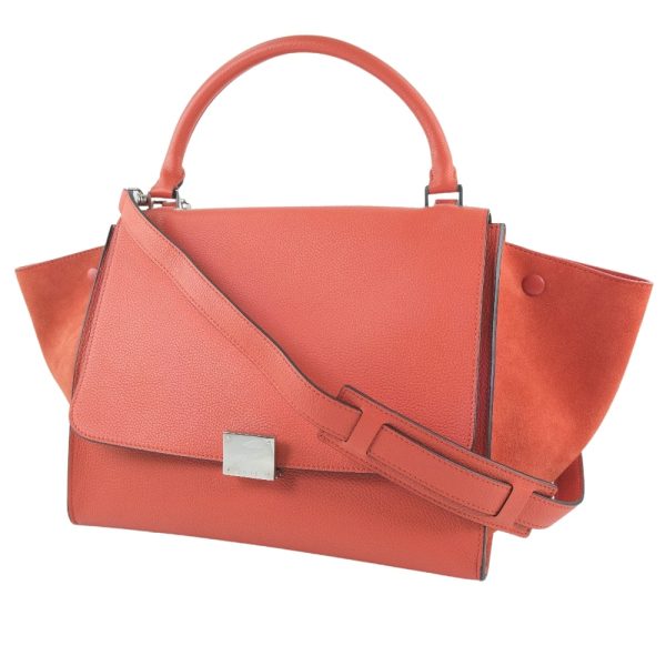 51140374 2 Celine Trapeze Handbag Bag Calf x Suede Red Zipper