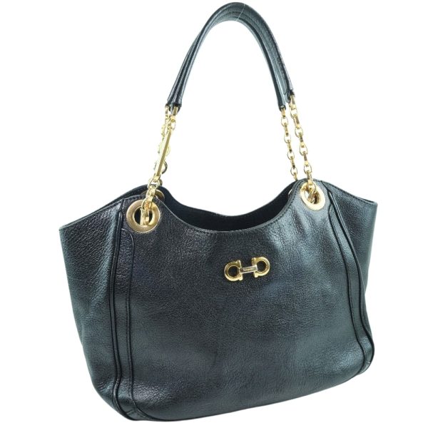 51140376 1 Salvatore Ferragamo Gancini Chain Tote Calf Black Handbag