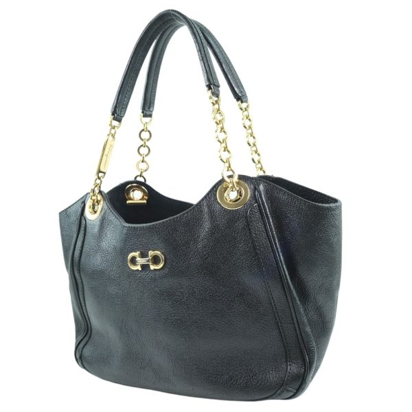 51140376 2 Salvatore Ferragamo Gancini Chain Tote Calf Black Handbag