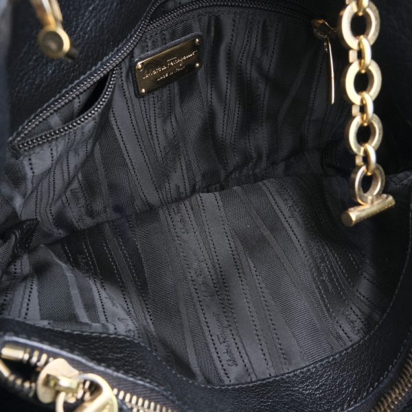 51140376 9 Salvatore Ferragamo Gancini Chain Tote Calf Black Handbag