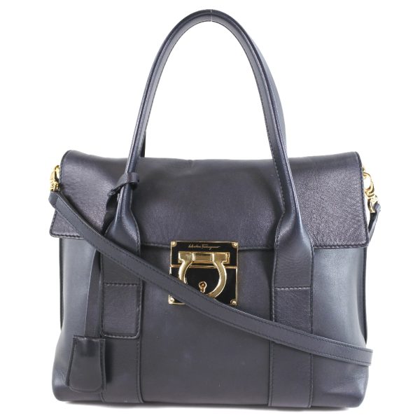 51150240 2 Salvatore Ferragamo Handbag Gancini 2way Shoulder Calf NERO Black