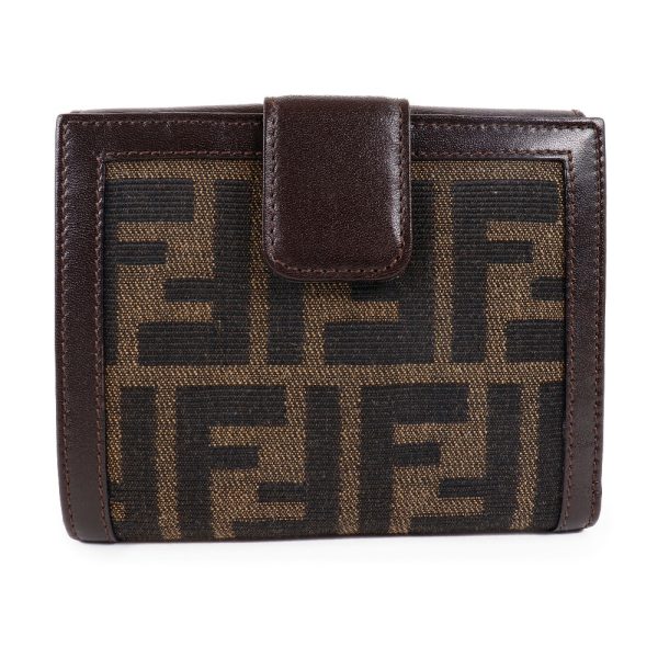 51150404 1 FENDI Bifold Wallet Zucca Canvas x Calf Brown Snap Button