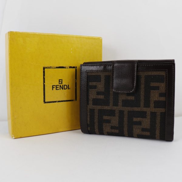 51150404 12 FENDI Bifold Wallet Zucca Canvas x Calf Brown Snap Button