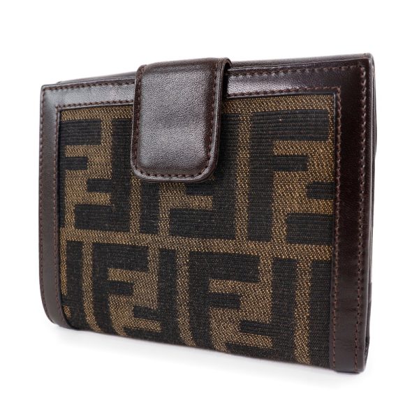 51150404 2 FENDI Bifold Wallet Zucca Canvas x Calf Brown Snap Button