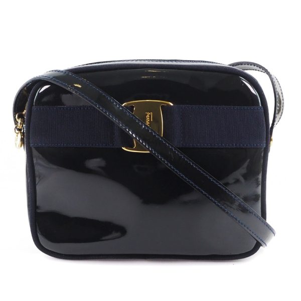 51160516 1 Salvatore Ferragamo Vala Shoulder Bag Patent Leather Black