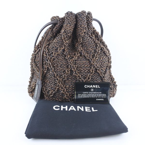 51170532 9 CHANEL Shoulder Bag Braided Mesh Leather Brown Shoulder Drawstring