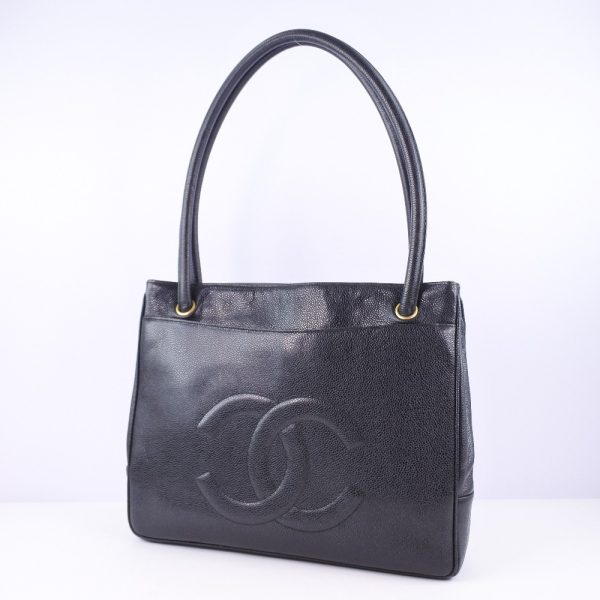 52070452 2 CHANEL tote bag caviar skin black snap button