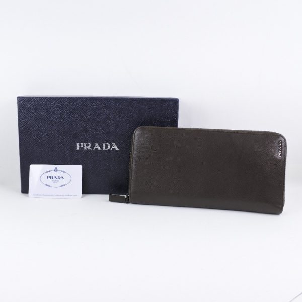 52090402 12 PRADA Long Wallet Round Zipper 2ML220 Saffiano Dark Brown