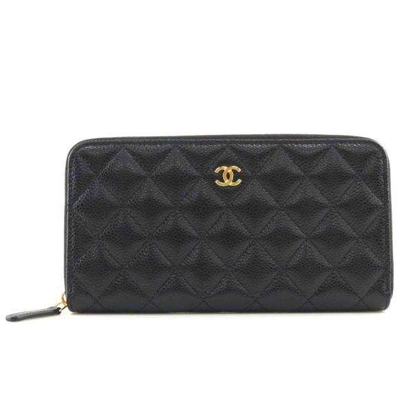 52271 1 Chanel Round Zipper Long Wallet Caviar Black