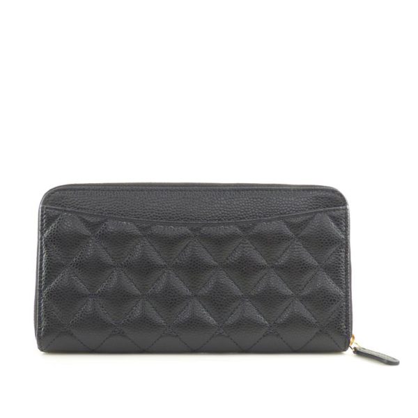 52271 2 Chanel Round Zipper Long Wallet Caviar Black