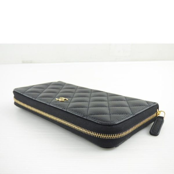 52271 3 Chanel Round Zipper Long Wallet Caviar Black