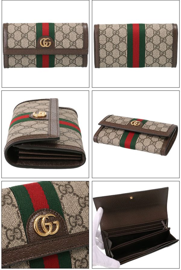 523153 96iwg 8745 2 GUCCI Ophidia GG Continental Wallet Bifold Long Wallet Beige