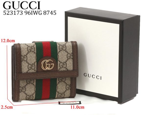 523173 961wg 8745 1 GUCCI Ophidia GG French Flap Wallet Trifold Wallet Brown Ebony