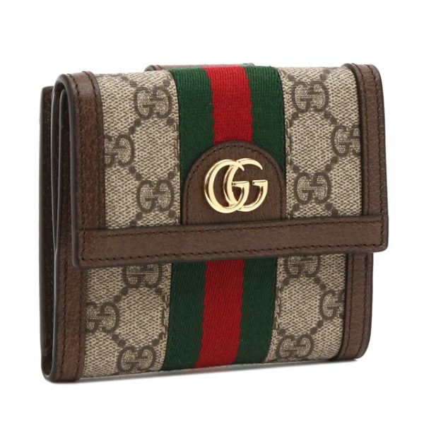 523173 961wg 8745 GUCCI Ophidia GG French Flap Wallet Trifold Wallet Brown Ebony