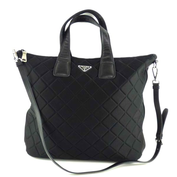 52356 1 Prada Nylon Leather Tote Bag Black