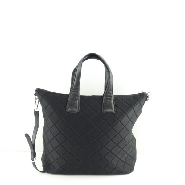 52356 2 Prada Nylon Leather Tote Bag Black