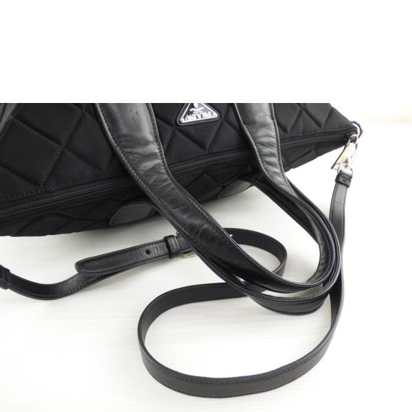 52356 4 Prada Nylon Leather Tote Bag Black