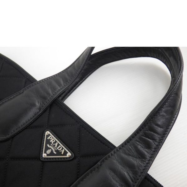 52356 6 Prada Nylon Leather Tote Bag Black